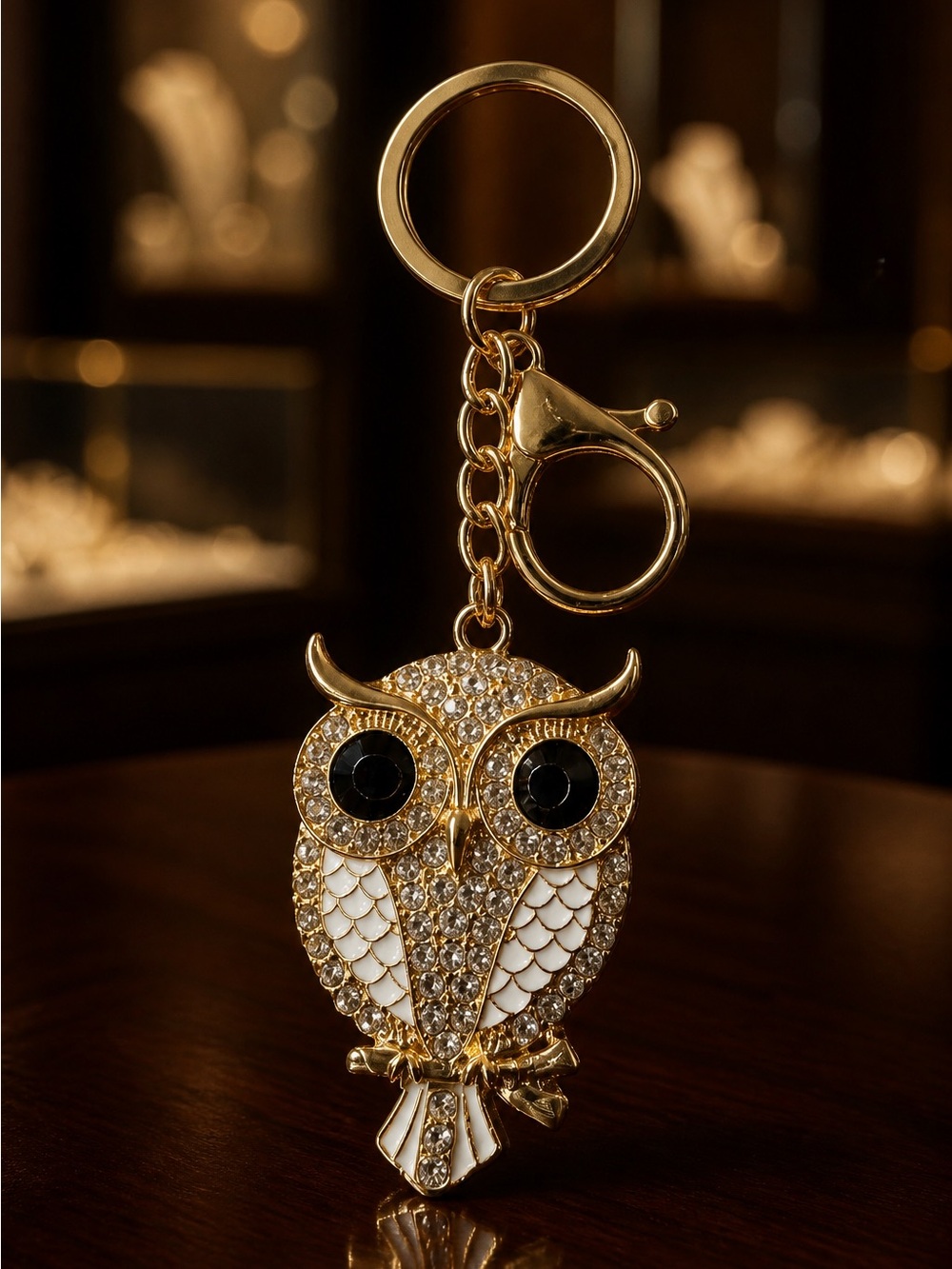 10 each Gold Owl Keychain with Crystal Accents